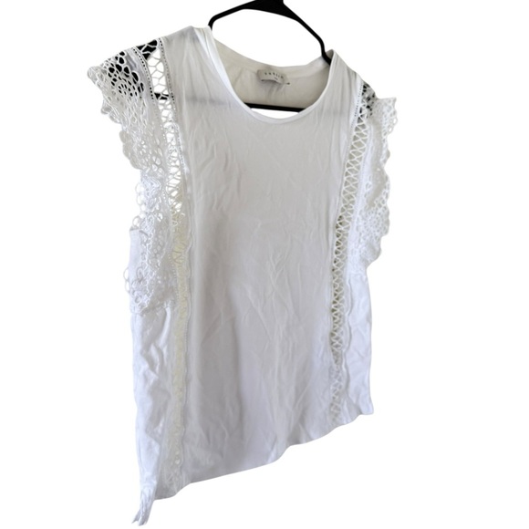 Sandro Paris White Lace Trim Womens Blouse - Picture 3 of 9